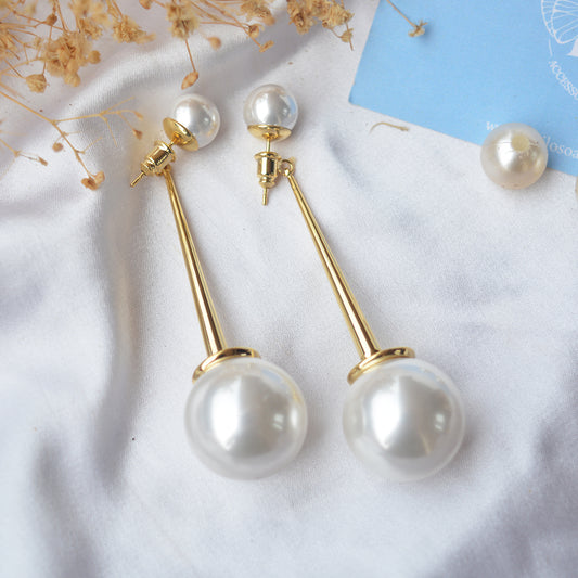 Dual pearl hanging earring