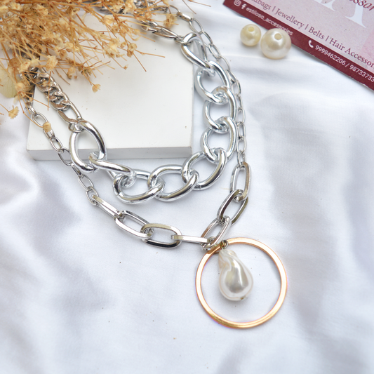 Layered Chunky Chain Pearl Drop Necklace