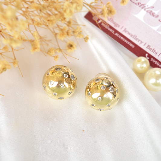 Diamond Studded Gold Ball Earings